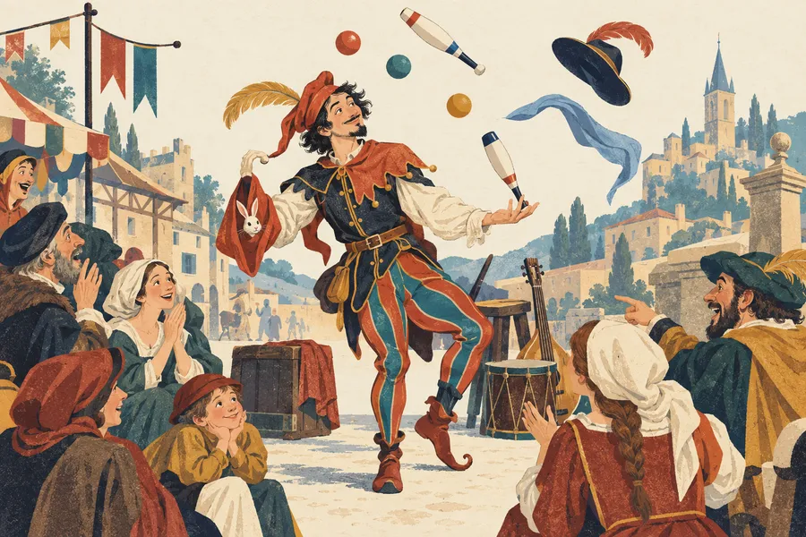 juggle の語源のイメージ:芸で人を楽しませる