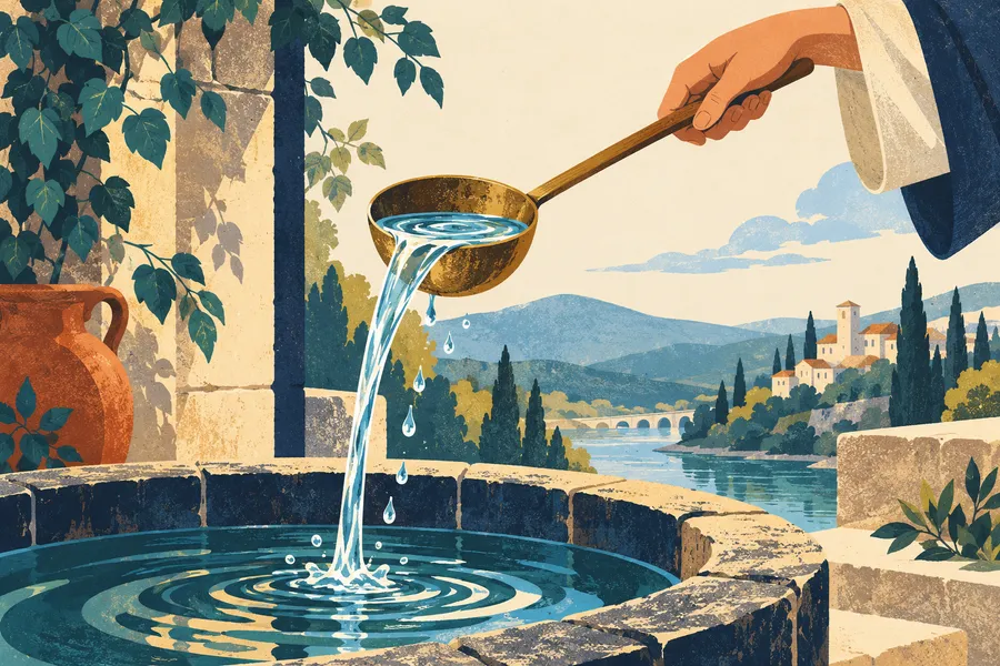 ladle の語源のイメージ：水をくみ上げる道具