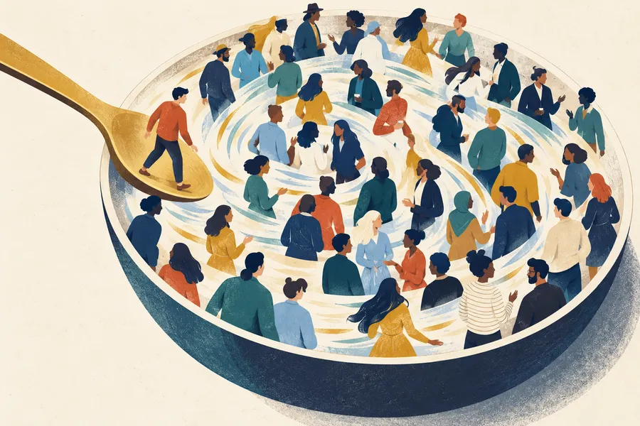mingle の語源のイメージ:人の中に混ざりこむ
