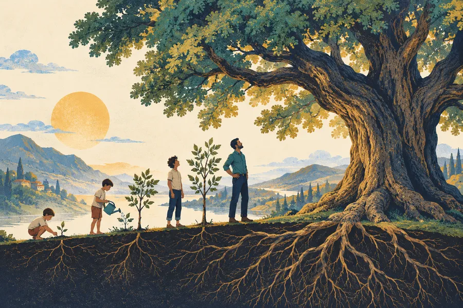 old の語源のイメージ：長い時間をかけて育った
