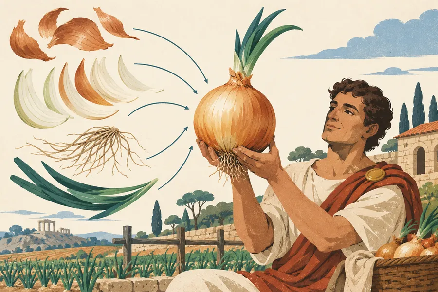 onion の語源のイメージ：1つにまとまった球