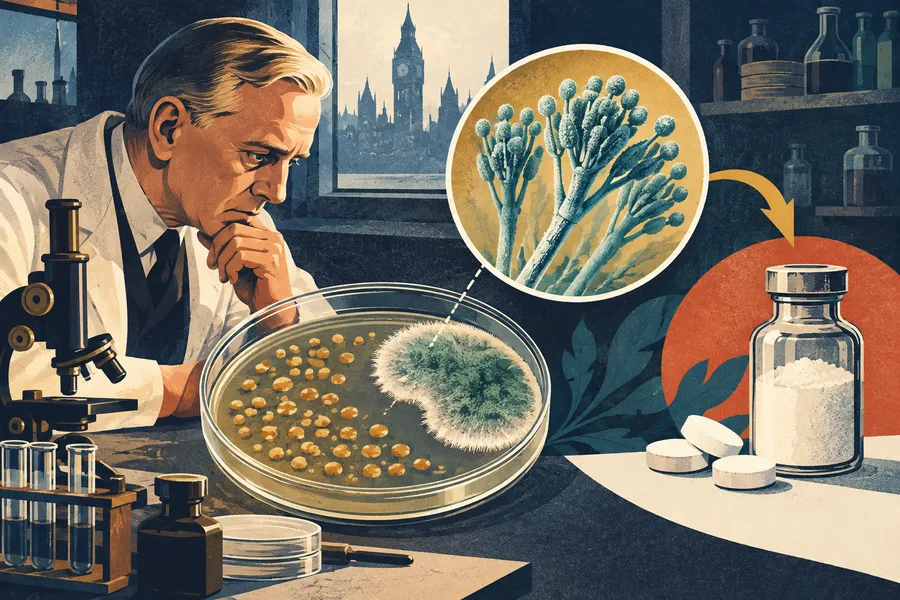 penicillin の語源のイメージ：小さな筆の形のカビの薬