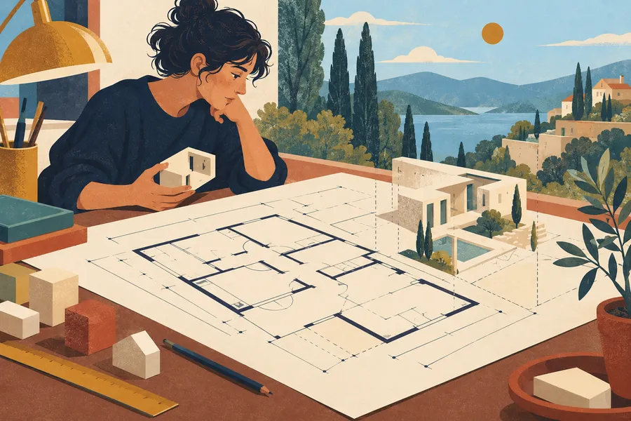 plan の語源のイメージ：平らな紙に描いた図