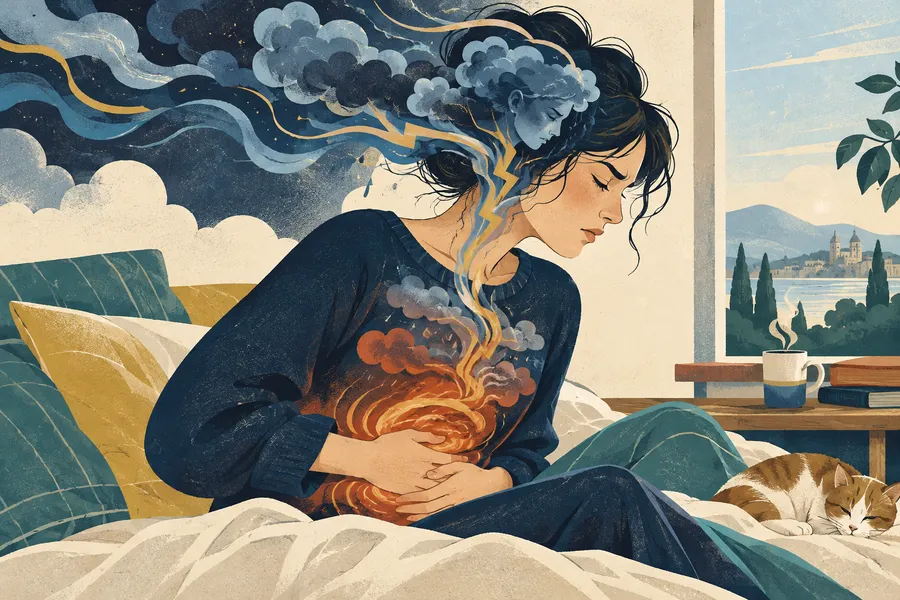 psychosomatic の語源のイメージ：心が体に出る