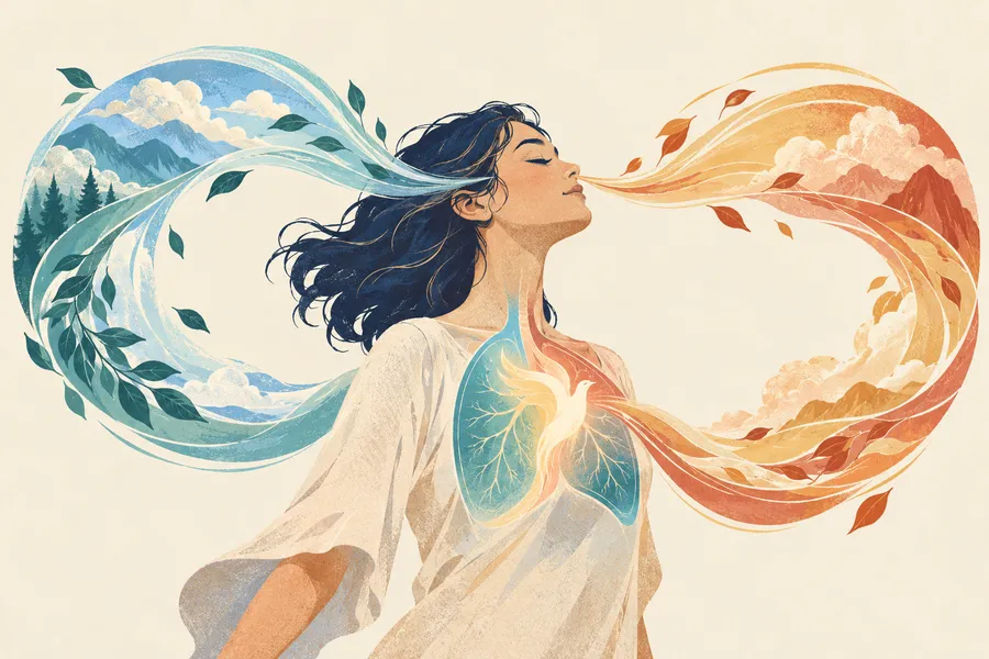 respiration の語源のイメージ：息を吸ってまた吐く