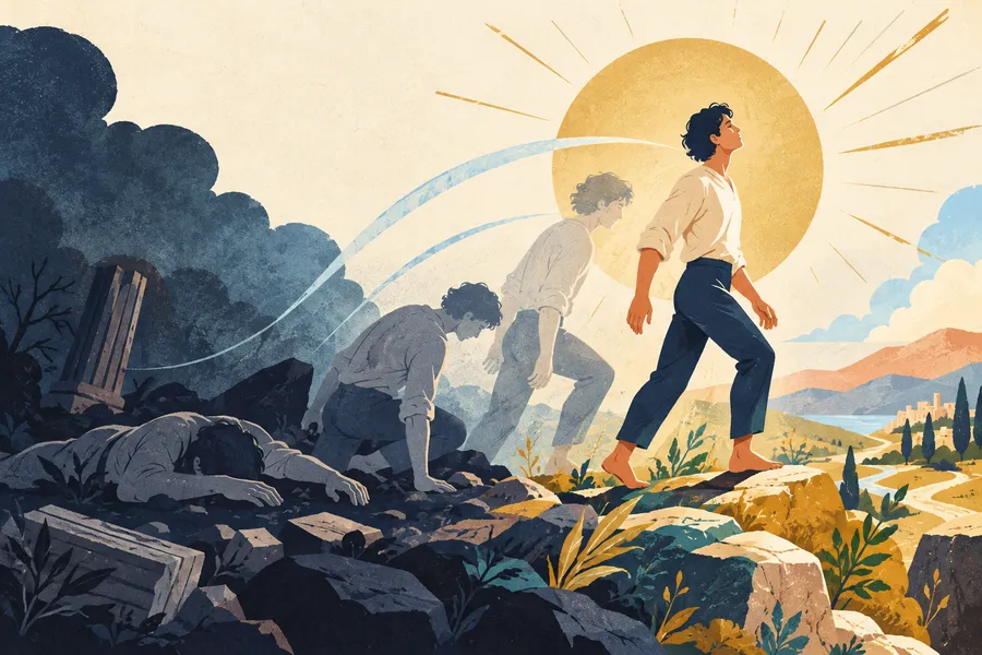 resurrection の語源のイメージ:倒れた者が再び立ち上がる