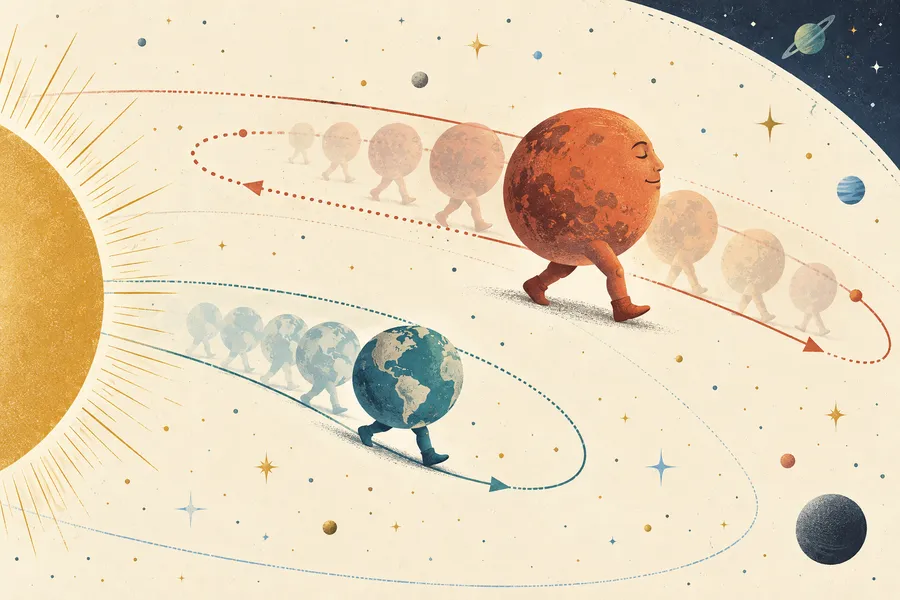 retrograde の語源のイメージ:後ろ向きに歩く