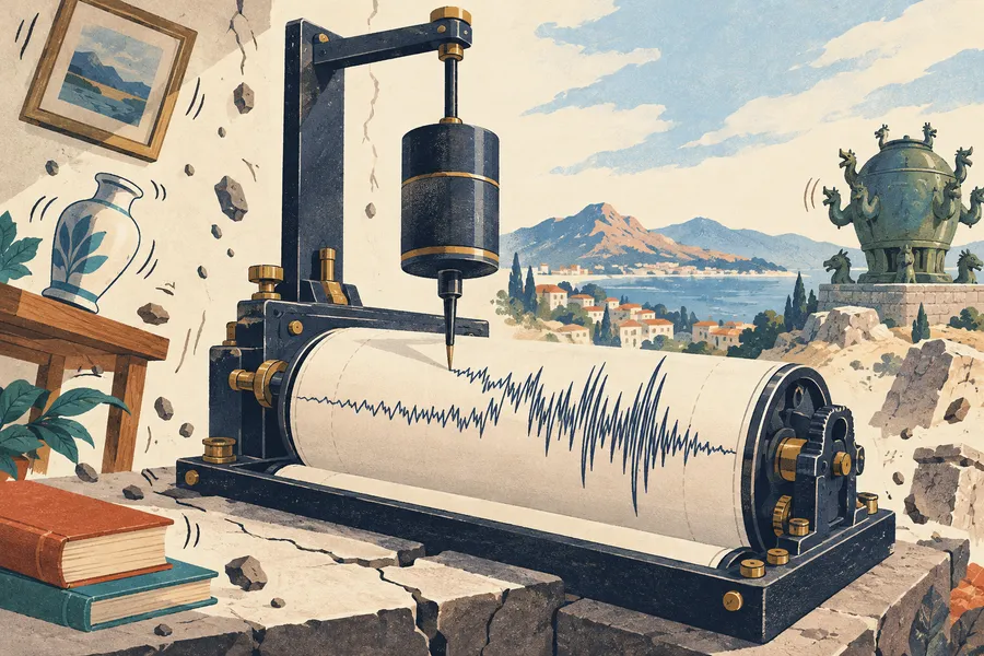 seismograph の語源のイメージ：揺れを書き記す器械