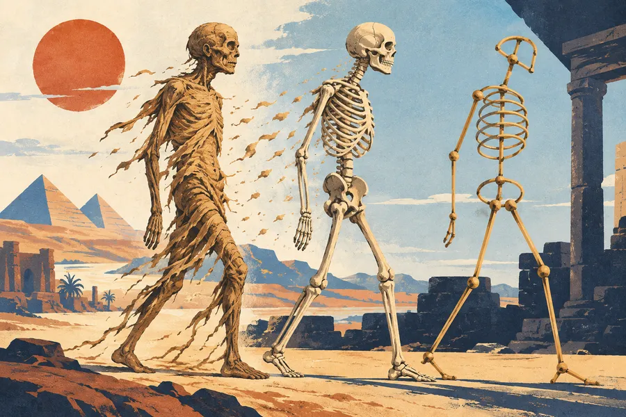 skeletal の語源のイメージ：ひからびて骨だけの