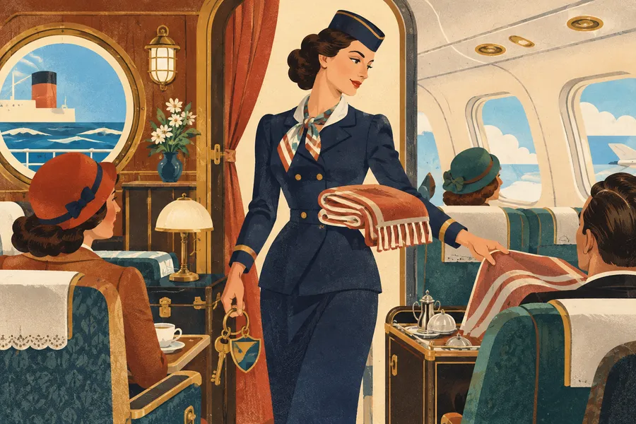 stewardess の語源のイメージ：番人の役目を担う女性
