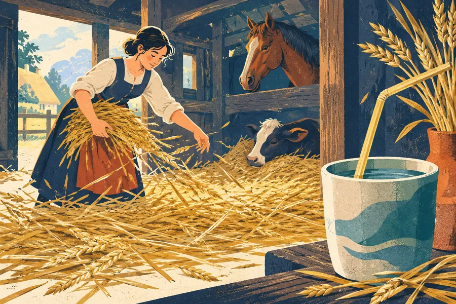 straw の語源のイメージ：乾いた穀物の茎