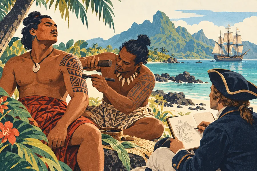 tattoo の語源のイメージ：肌に刻んだ模様
