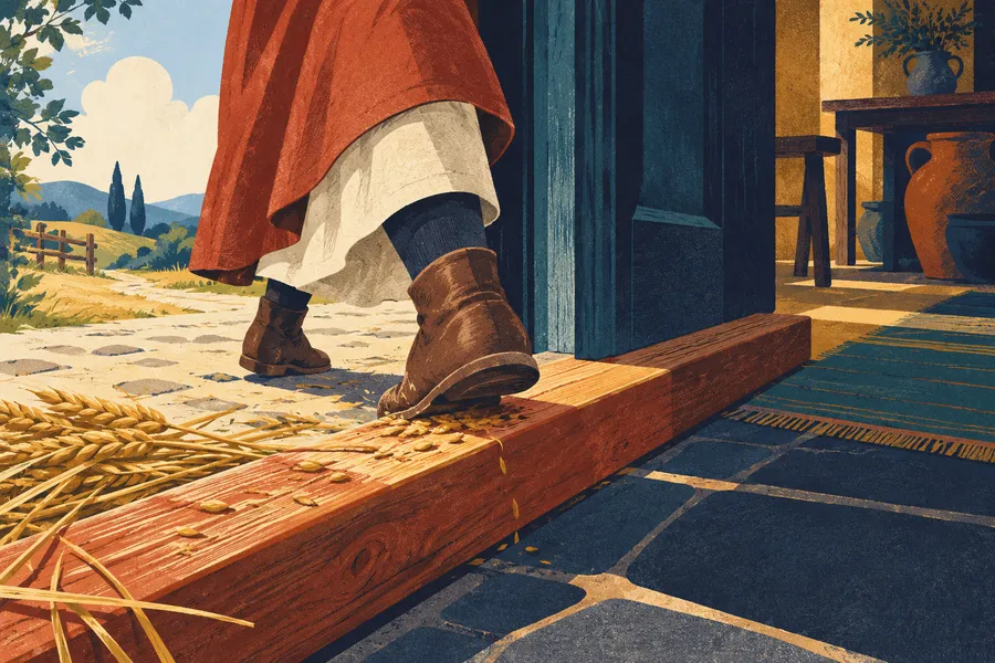 threshold の語源のイメージ:家に入る境目の板