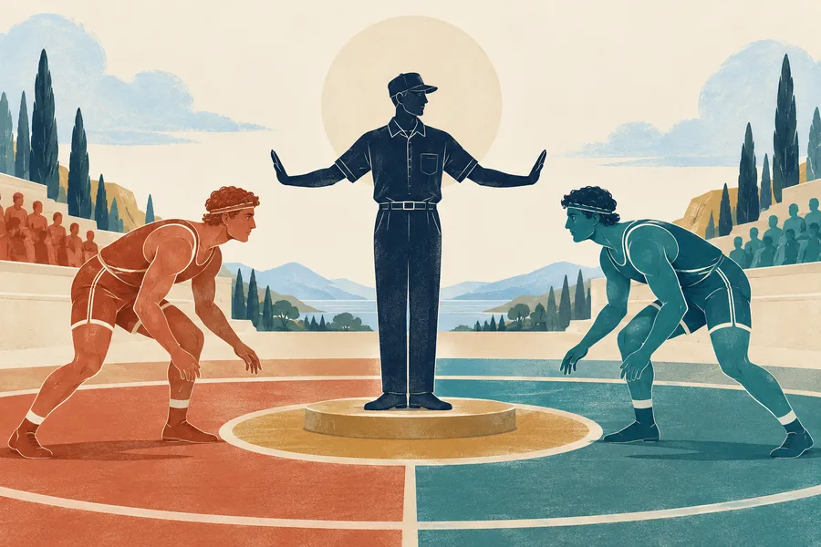 umpire の語源のイメージ:どちらの側でもない第三者