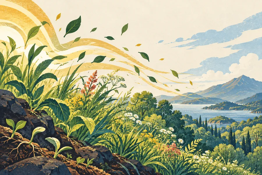 vegetation の語源のイメージ:生き生きと育つ草木