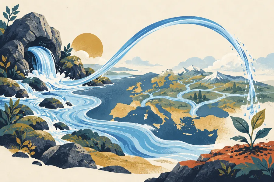 water の語源のイメージ:流れる水
