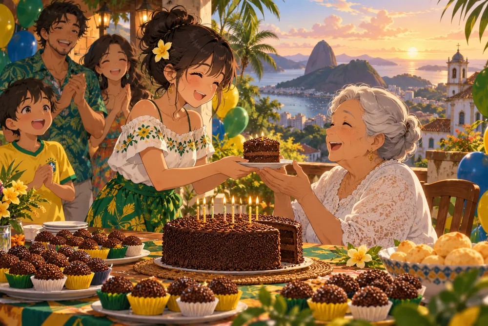 ブラジルの誕生日：耳を引っぱり、ブリガデイロを食べるのイラスト