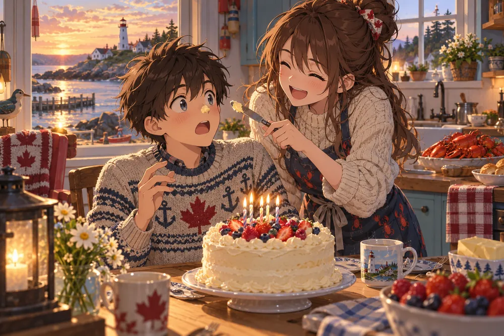 カナダ（大西洋側の州）の誕生日：鼻にバターで、不運がつるりと逃げるのイラスト
