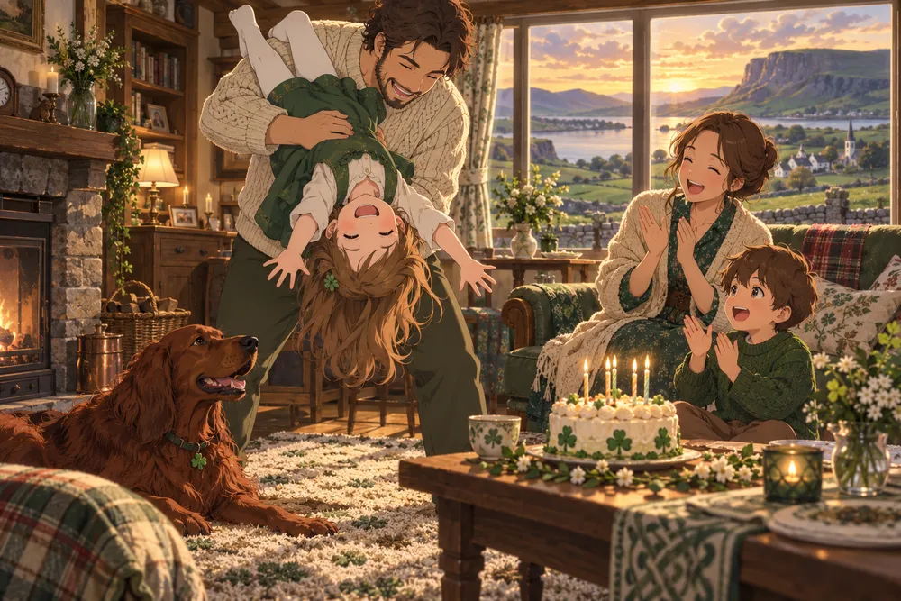 アイルランドの誕生日：さかさまでコツン！アイルランド流バンプのイラスト