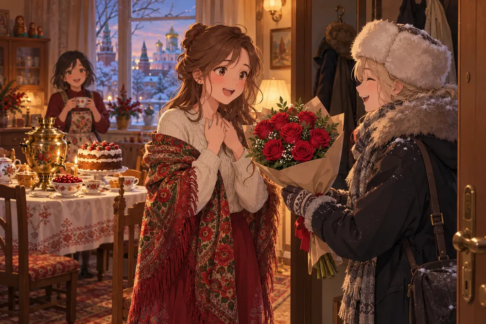 ロシアの誕生日：早めのお祝いと40歳はタブーのイラスト