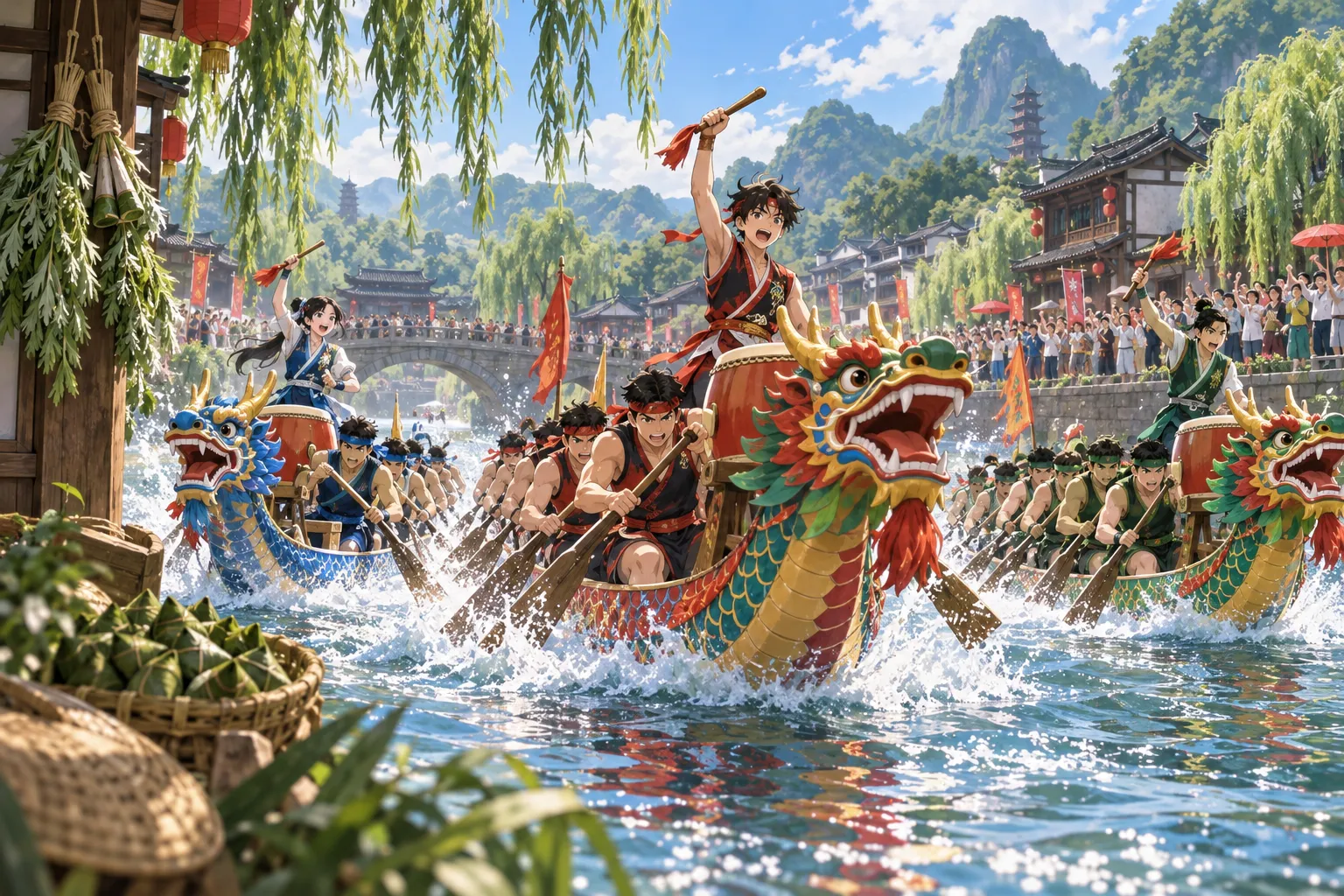 端午節（ドラゴンボート祭り）（Dragon Boat Festival）のイラスト