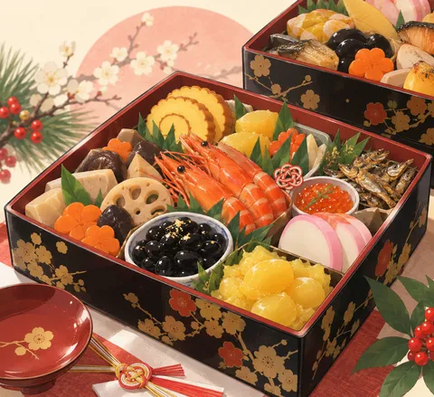 おせち料理(osechi ryori (New Year food in boxes))のイラスト