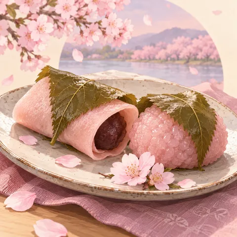 桜餅(sakura mochi)のイラスト