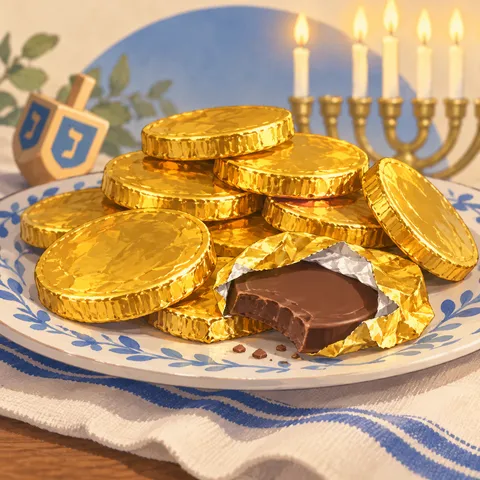 チョコレートのコイン(chocolate gelt)のイラスト