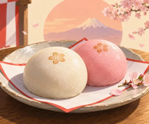 紅白まんじゅう(kohaku manju (red and white buns))のイラスト