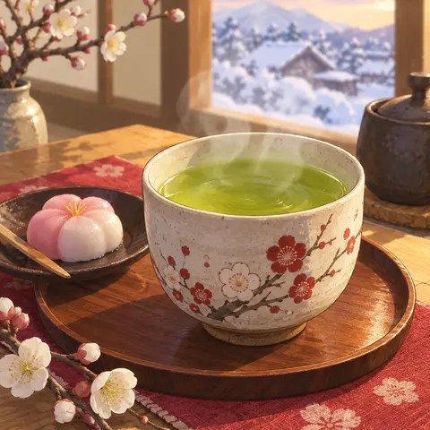 冬の温かいお茶(hot tea in winter)のイラスト