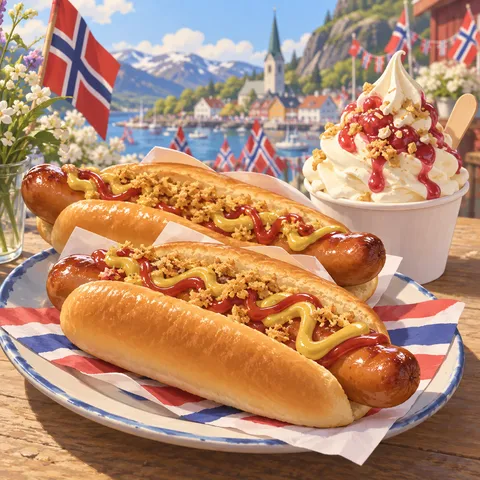 ノルウェーのホットドッグ(hot dogs in Norway)のイラスト