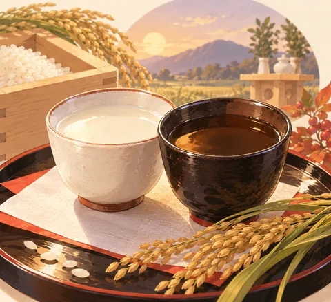 白酒(しろき)・黒酒(くろき)(white and black sake)のイラスト