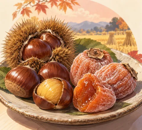 栗・干し柿(chestnuts and dried persimmons)のイラスト