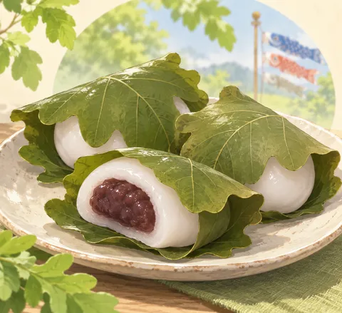 柏餅(kashiwa mochi)のイラスト