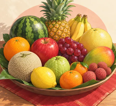12種類の丸い果物(twelve round fruits)のイラスト