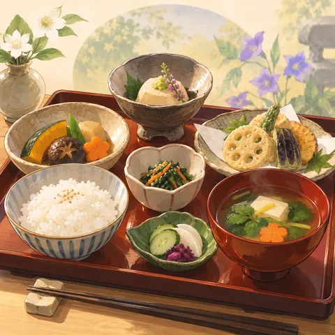 精進料理(shojin ryori (Buddhist vegetarian food))のイラスト