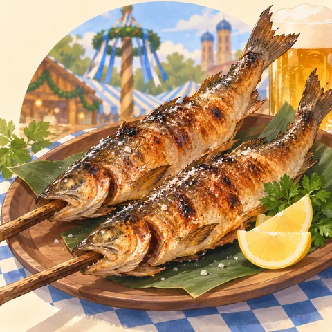 シュテッケルフィッシュ(fish on a stick (Steckerlfisch))のイラスト