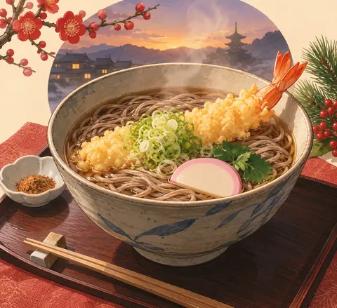 年越しそば(toshikoshi soba)のイラスト