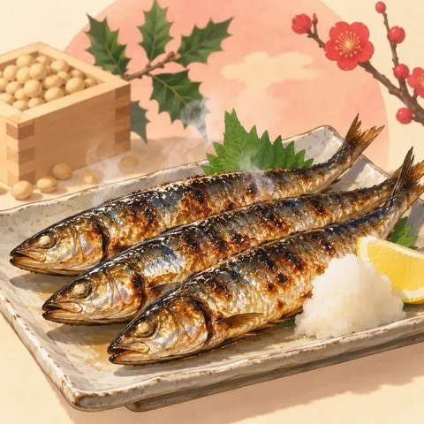 焼きイワシ(grilled sardines)のイラスト