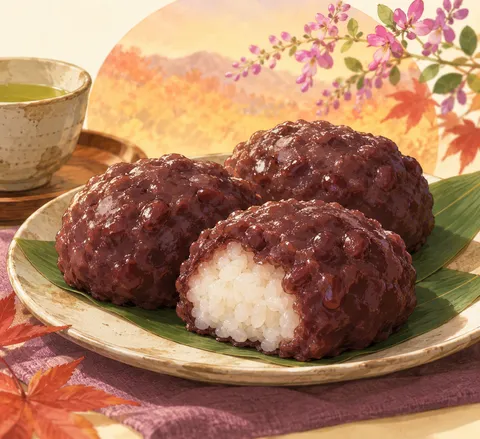 おはぎ(ohagi (rice balls covered in sweet bean paste))のイラスト