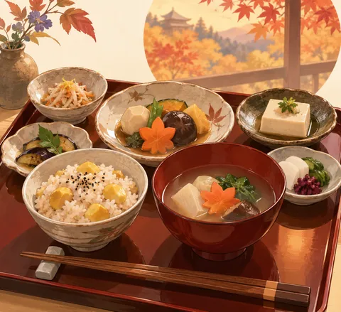 精進料理(shojin ryori (Buddhist vegetarian food))のイラスト
