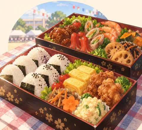 運動会のお弁当(bento lunch box)のイラスト
