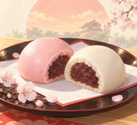 紅白まんじゅう(kohaku manju (red and white buns))のイラスト