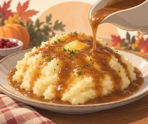 マッシュポテトとグレービー(mashed potatoes and gravy)のイラスト