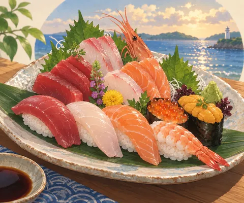 すし・刺身(sushi and sashimi)のイラスト