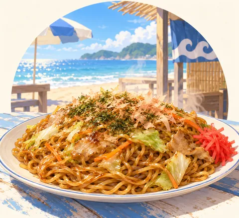 海の家の焼きそば(yakisoba at the beach)のイラスト