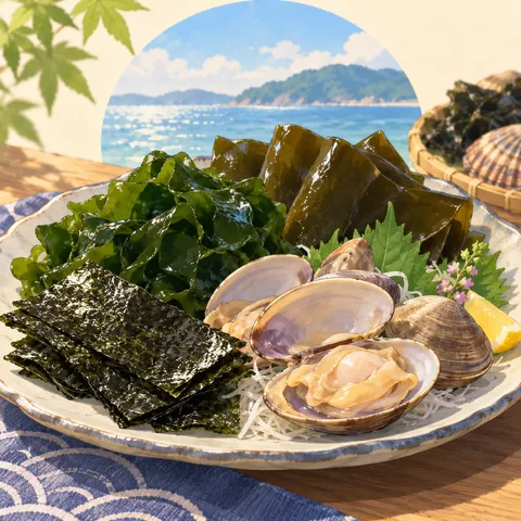 海藻・貝(seaweed and shellfish)のイラスト