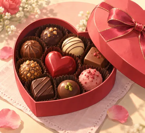 ハート形の箱入りチョコ(heart-shaped box of chocolates)のイラスト