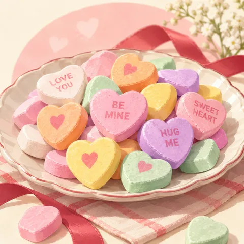 メッセージ入りハートキャンディー(conversation hearts)のイラスト