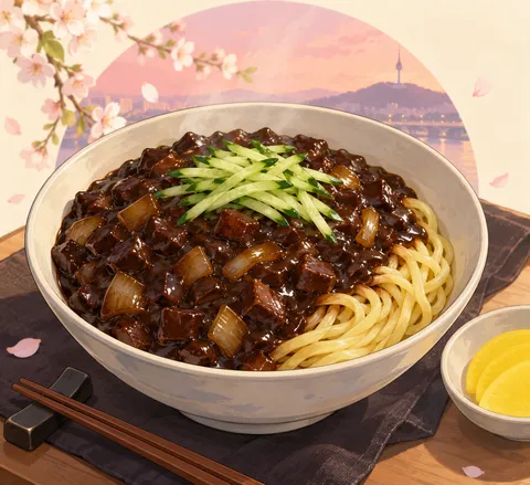 チャジャンミョン(jajangmyeon)のイラスト